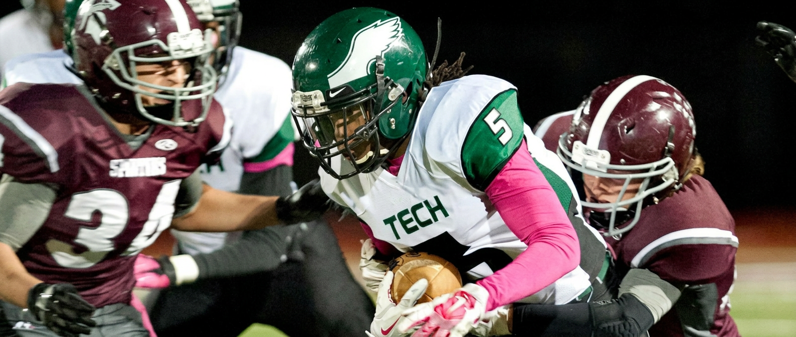 Green Tech High Eagles football player in action during a game in Albany, NY