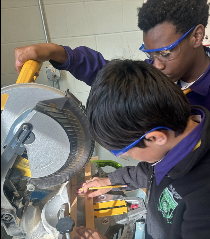 Green Tech High construction pathway students working with tools in Albany, NY