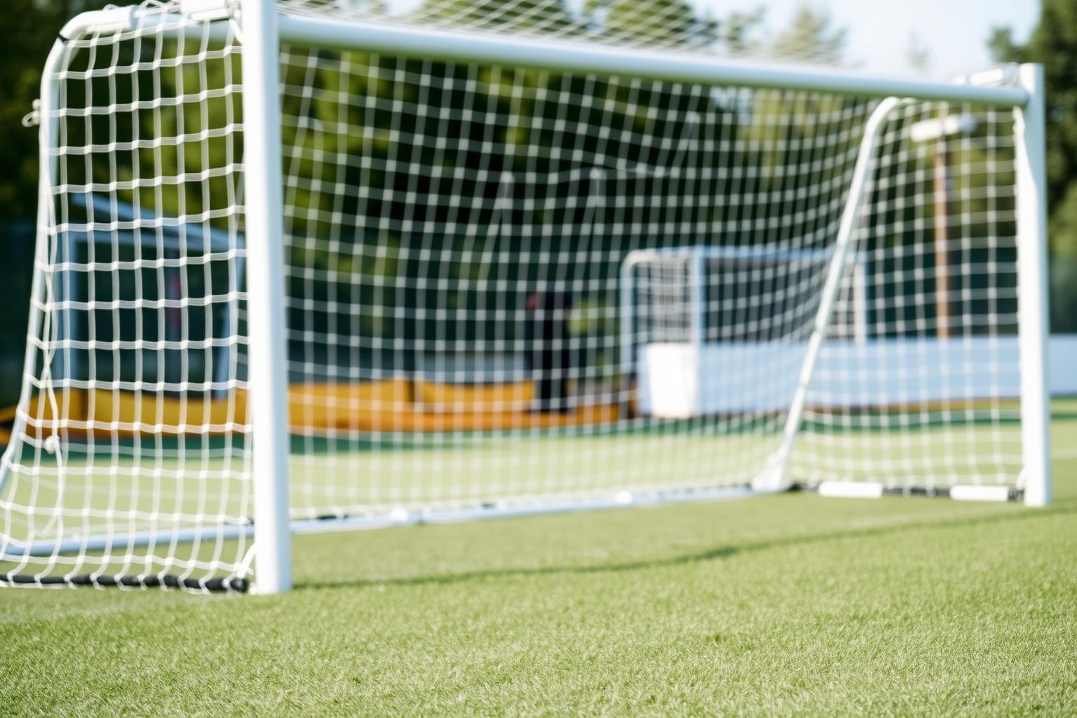 Soccer goal on a green field at Green Tech High School